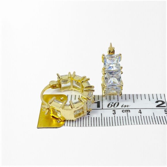 Clear Rhinestone Hoop Earrings Pierced Gold Tone Sparkle Evening Elegant Jewelry - Picture 9 of 10